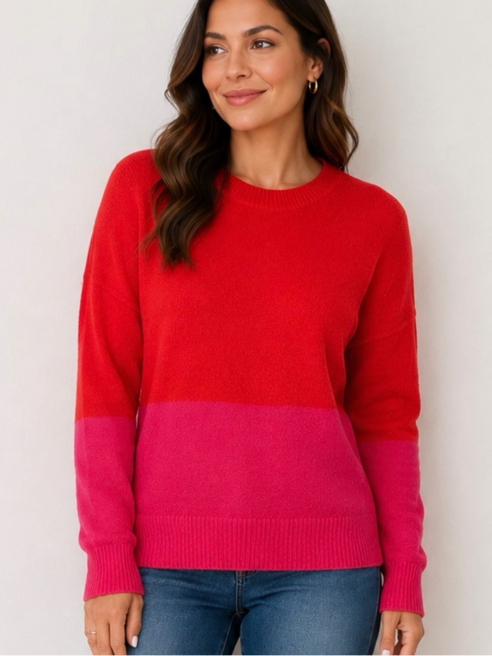 Cece Women’s Two-Tone Red and Pink Crewneck Sweater